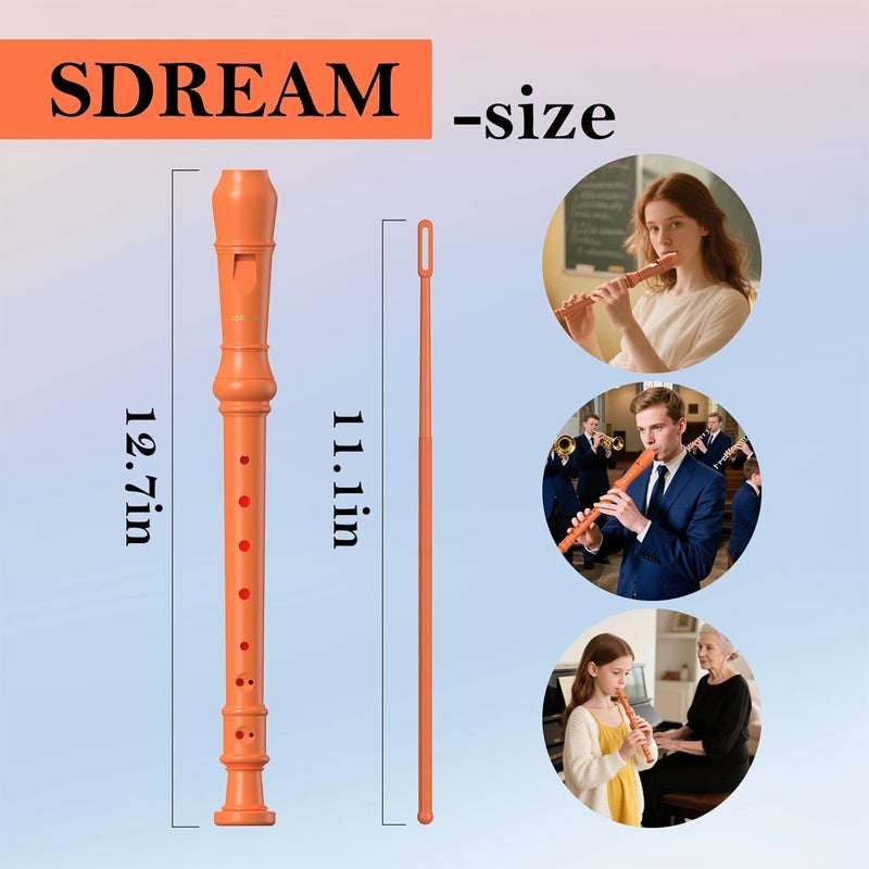 SDREAM Soprano Recorder Instrument for Kids and Adults - Beginner 8 Hole German Fingering Recorder Flute With Cleaning Rod, Packing Bag and Sheet Music (Orange) - Image 5